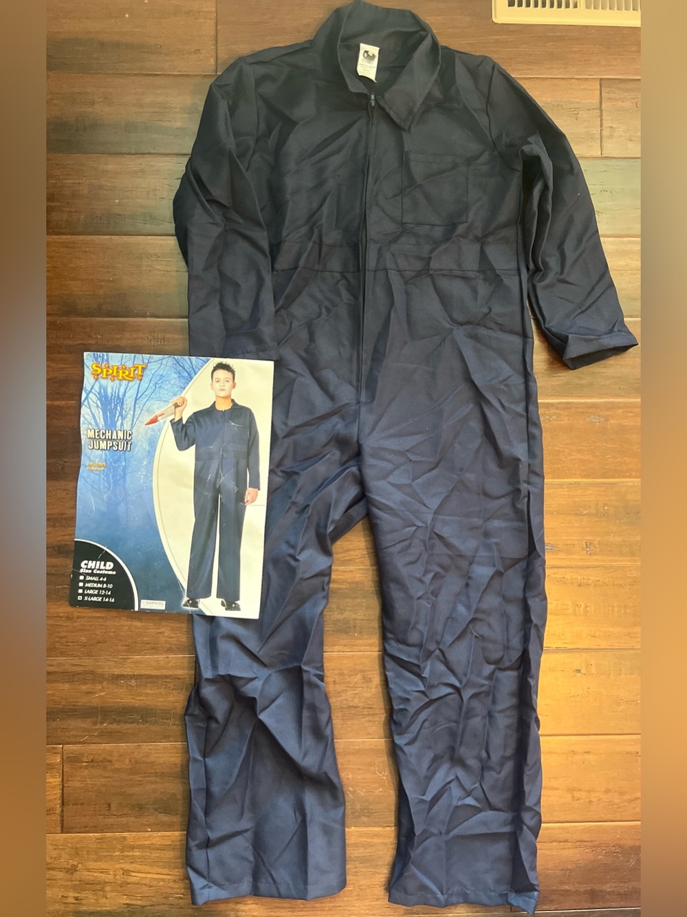 Kid’s Spirit Halloween Navy Blue Mechanic Jumpsuit Costume (14/16 size)